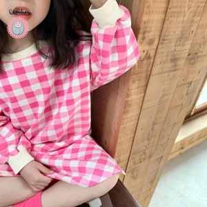Pink Plaid Siblings Hoodie Dress Set