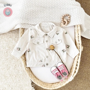 Baby Girl Denim Flower Embroidered Coat