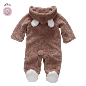 Winter Plush Baby Cartoon Hooded Romper