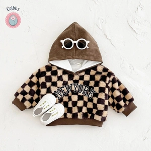 Hooded Fleece Chessboard Sweatshirt for Babies