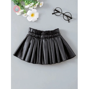 Black Pleated Leather Toddler Skirt