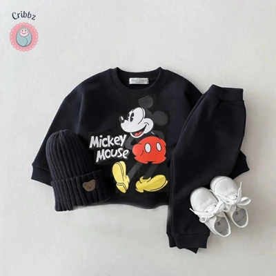 Mickey Mouse Gray Cotton Tracksuit Set title=