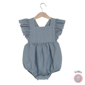Summer Ruffled Cotton Linen Baby Romper