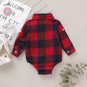 Red Plaid Long Sleeve Baby Boy Romper