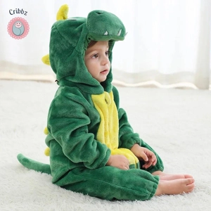 Winter Dinosaur Hooded Baby Jumpsuit