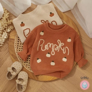 Knitted Pumpkin Pullover for Babies