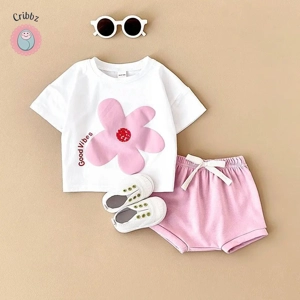 Cartoon Wave T-shirt and Beach Shorts Set