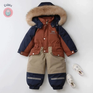 Warm Hooded Ski Jumpsuit for Children