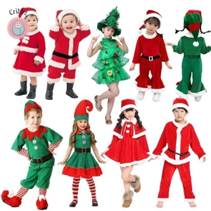 Kids Santa Claus Costume Green Elf