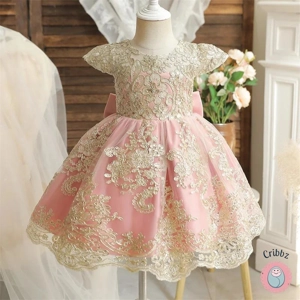 Elegant Golden Lace Princess Dress for Girls
