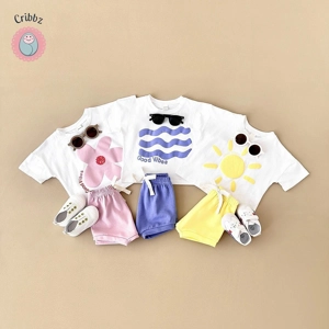 Cartoon Wave T-shirt and Beach Shorts Set