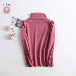 Childrens Solid Color Half-High Collar Blouse