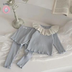 Baby Girls Casual Suit with Lotus Leaf Collar