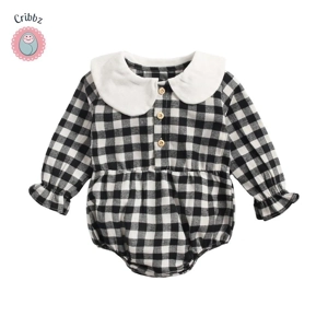 Cute Plaid Long Sleeve Baby Bodysuit
