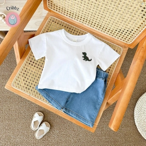 Dinosaur Embroidery Baby Denim Outfit Set