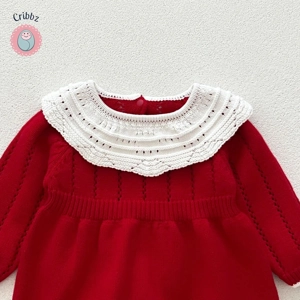 Autumn Red Baby Girl Knitting Romper