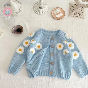 Autumn Daisy Embroidery Baby Cardigan