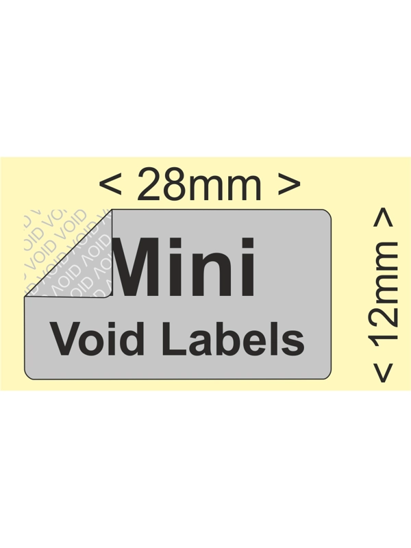 28 x 12mm mini void labels printed with black print - Price - 250