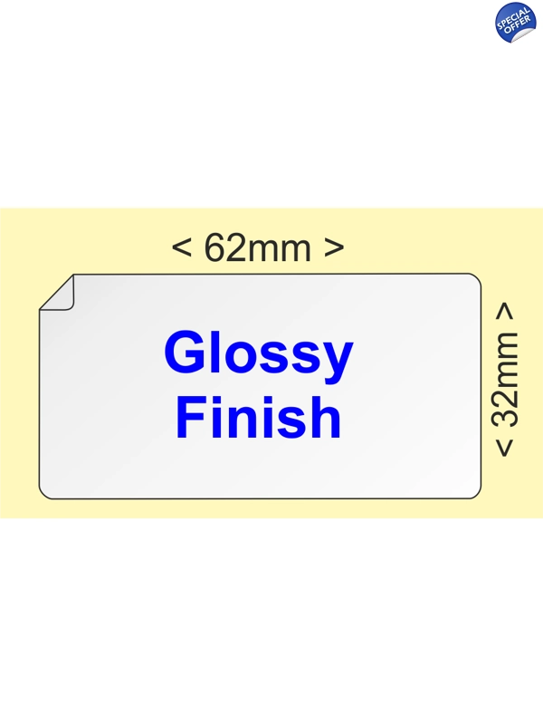 Custom printed glossy labels supplied on a roll 62 x 32mm - 250 labels