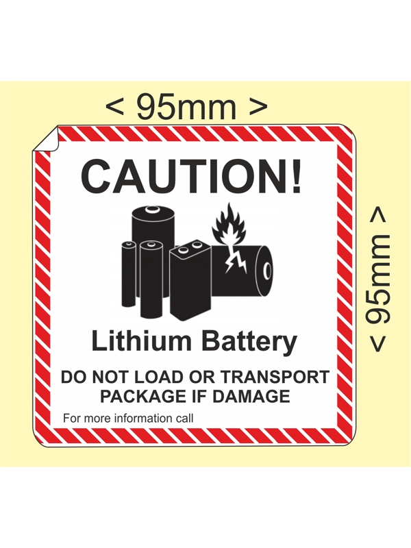 95 x 95mm Caution Lithium Battery Labels - Price for 250