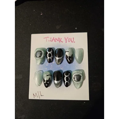 Green Holo Familiar Magic – Cat & Triple Moon Press-On Nails Green Holo Familiar Magic – Cat & Triple Moon Press-On Nails