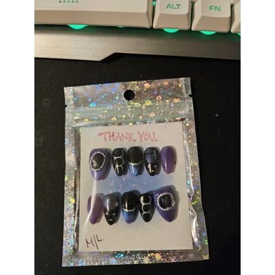 Purple Holo Familiar Magic – Cat & Triple Moon Press-On Nails Purple Holo Familiar Magic – Cat & Triple Moon Press-On Nails