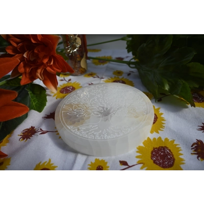 Selenite Tree of Life Disc 8cm Selenite Tree of Life Disc 8cm