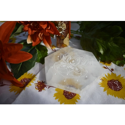 Selenite Hexaganol Lotus Disc Selenite Hexaganol Lotus Disc