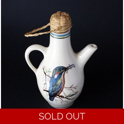 Brixham Pottery Oil-Vinegar Jug/Kettle With Kingfisher And Blue Tit.