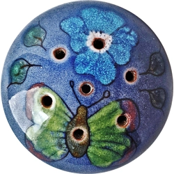 Blue Studio Pottery Fragrance Pot With Butterfly..
