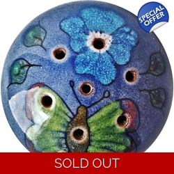 Blue Studio Pottery Fragrance Pot With Butterfly..