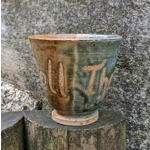 Studio Pottery Game Dice Cup With Written Motto "Roll Them Dice".