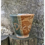 Studio Pottery Game Dice Cup With Written Motto "Roll Them Dice".