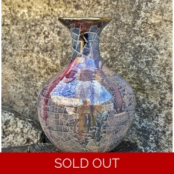 Studio Pottery Mosaic Vase, Crackle Glaze Art Ceramics.