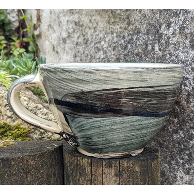 Mystery I Studio Pottery Mug - Signed KS - Mocha Coffee Cups