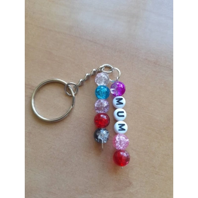 Mum Double Clear Crackle Bead Keychain