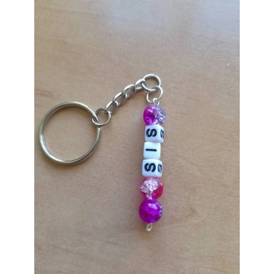 Crackle bead sis lettered keychain