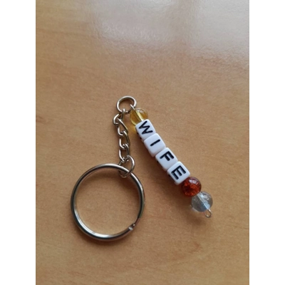 Glass bead Wife Keychain with Hard plastic Lettering