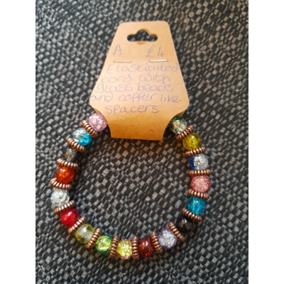 Glass beads with copper tone spacers bracelet