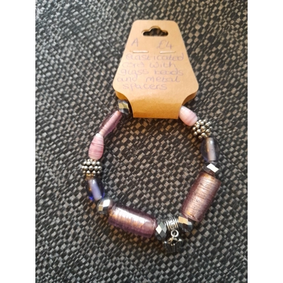 Pink and purple glass bracelet with metal spacers