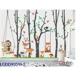 Woodland Nursery Wall Décor, Fox Nursery Décor- Birch Trees decal - Fox & othe..