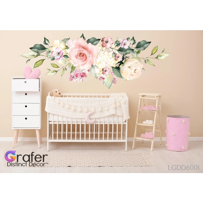 Additional Image for Nursery Wall Decal, Rose wall decal Flowers Blossoms Decals, Rose Garden Bouquet, Pink White Roses,