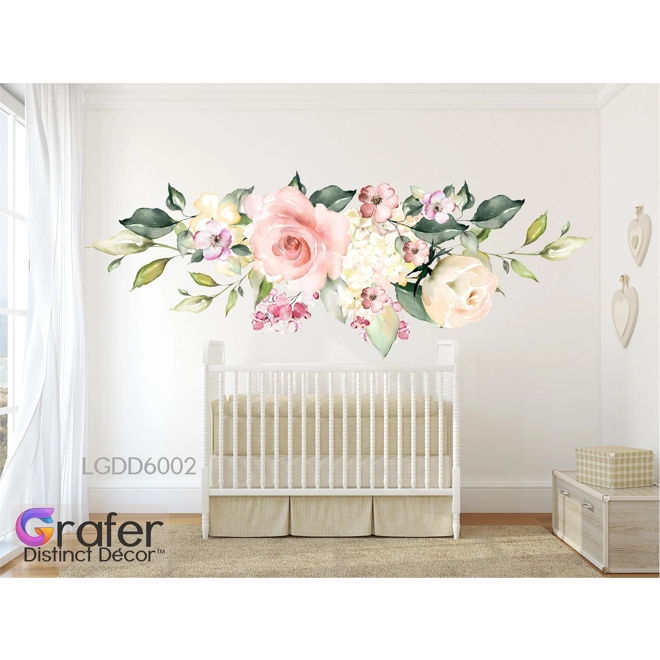 Additional Image for Nursery Wall Decal, Rose wall decal Flowers Blossoms Decals, Rose Garden Bouquet, Pink White Roses,