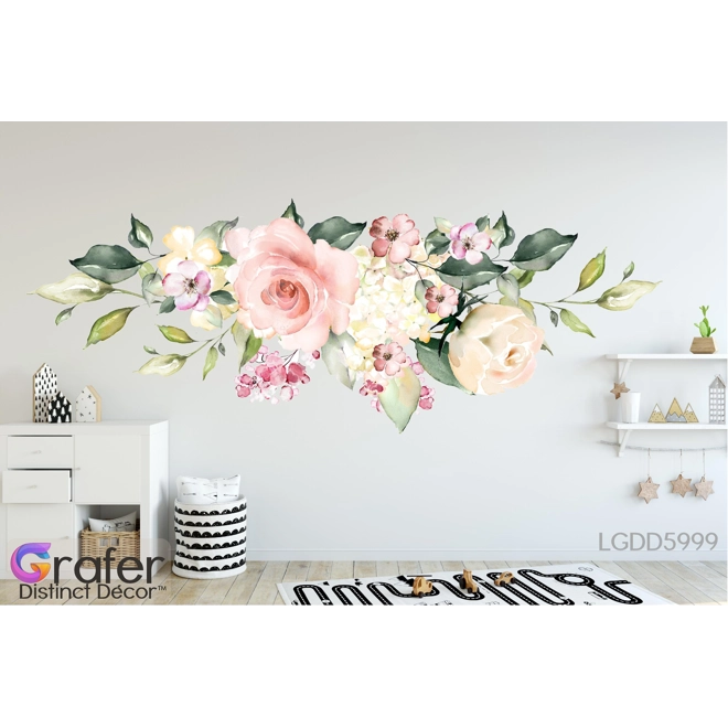 Additional Image for Nursery Wall Decal, Rose wall decal Flowers Blossoms Decals, Rose Garden Bouquet, Pink White Roses,