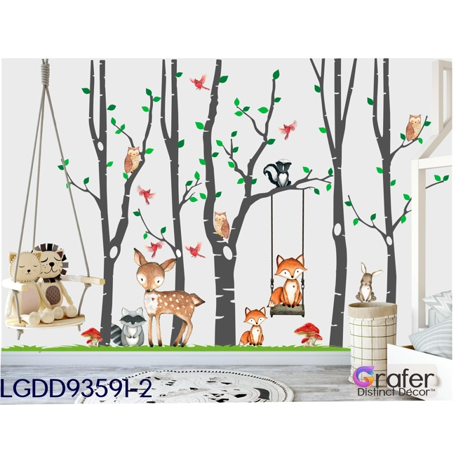 product Image for Woodland Nursery Wall Décor, Fox Nursery Décor- Birch Trees decal - Fox & other Baby Animals - Fox