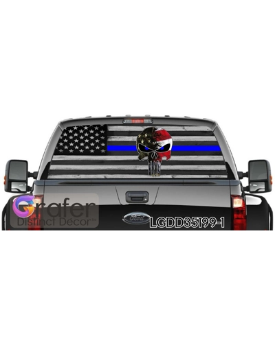 Law enforcement Skull Pick-Up Truck Perforated Rear Windows Graphic Decal, Police Decal, Distressed Law enforcement Skull Pick-Up Truck Perforated Rear Windows Graphic Decal, Police Decal, Distressed
