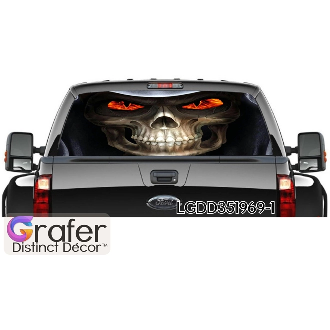 product Image for Skull Rear Window Graphics, Tint Perforated Sticker for Truck Vinyl Pickup Wrap, Window perforated v