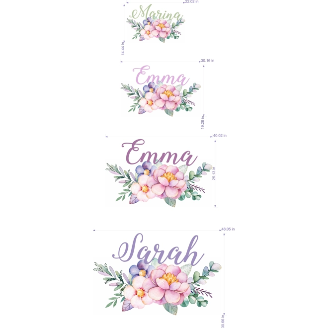 Additional Image for Peony Flowers Wall Sticker with Name - Personalized Peony Wall Decal - Girls Personalized Name Peony
