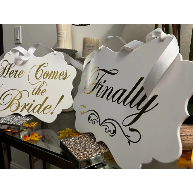 Additional Image for Gold Wedding Signs, Here comes the Bride, Welcome Sign, Wedding Banner, Ring bearer, Gold text weddi