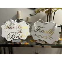 Gold Wedding Signs, Here comes the Bride, Welcome Sign, Wedding Banner, Ring bearer, Gold text weddi